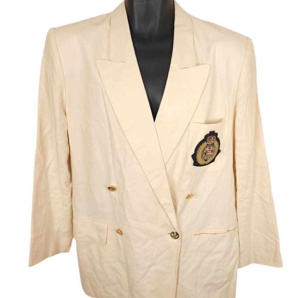 Vintage NYK Line Shipping Company Blazer Womens Size 14 90s Cream Japanese